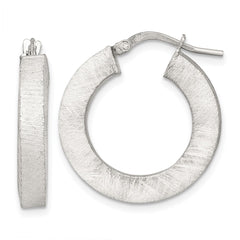 QE17857 Sterling Silver Brushed Textured 4.25mm x 24mm Square Tube Hoop Earrings