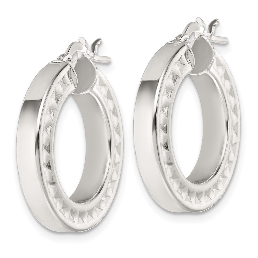 QE17859 Sterling Silver Polished and Textured 4.00 x 23mm Hoop Earrings