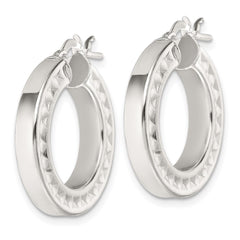 QE17859 Sterling Silver Polished and Textured 4.00 x 23mm Hoop Earrings