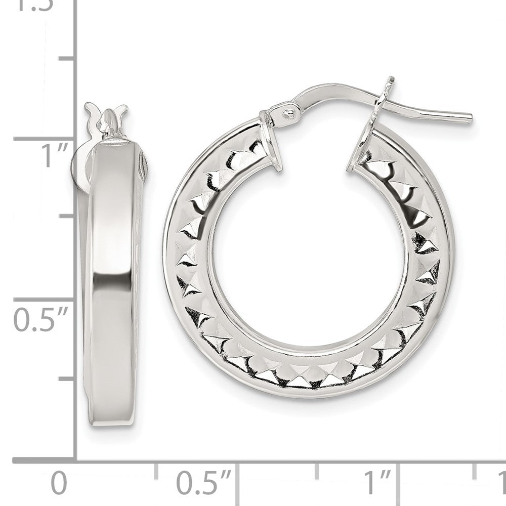 QE17859 Sterling Silver Polished and Textured 4.00 x 23mm Hoop Earrings