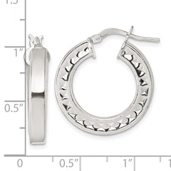QE17859 Sterling Silver Polished and Textured 4.00 x 23mm Hoop Earrings