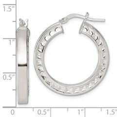 QE17860 Sterling Silver Polished and Textured 4.00 x 29mm Hoop Earrings