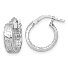 QE17865 Sterling Silver Rhodium-plated Polished Textured In and Out Greek Key 4.00 x 14mm Hoop Earrings