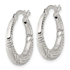 QE17870 Sterling Silver Polished Beaded and Grooved Round Hollow Hoop Earrings