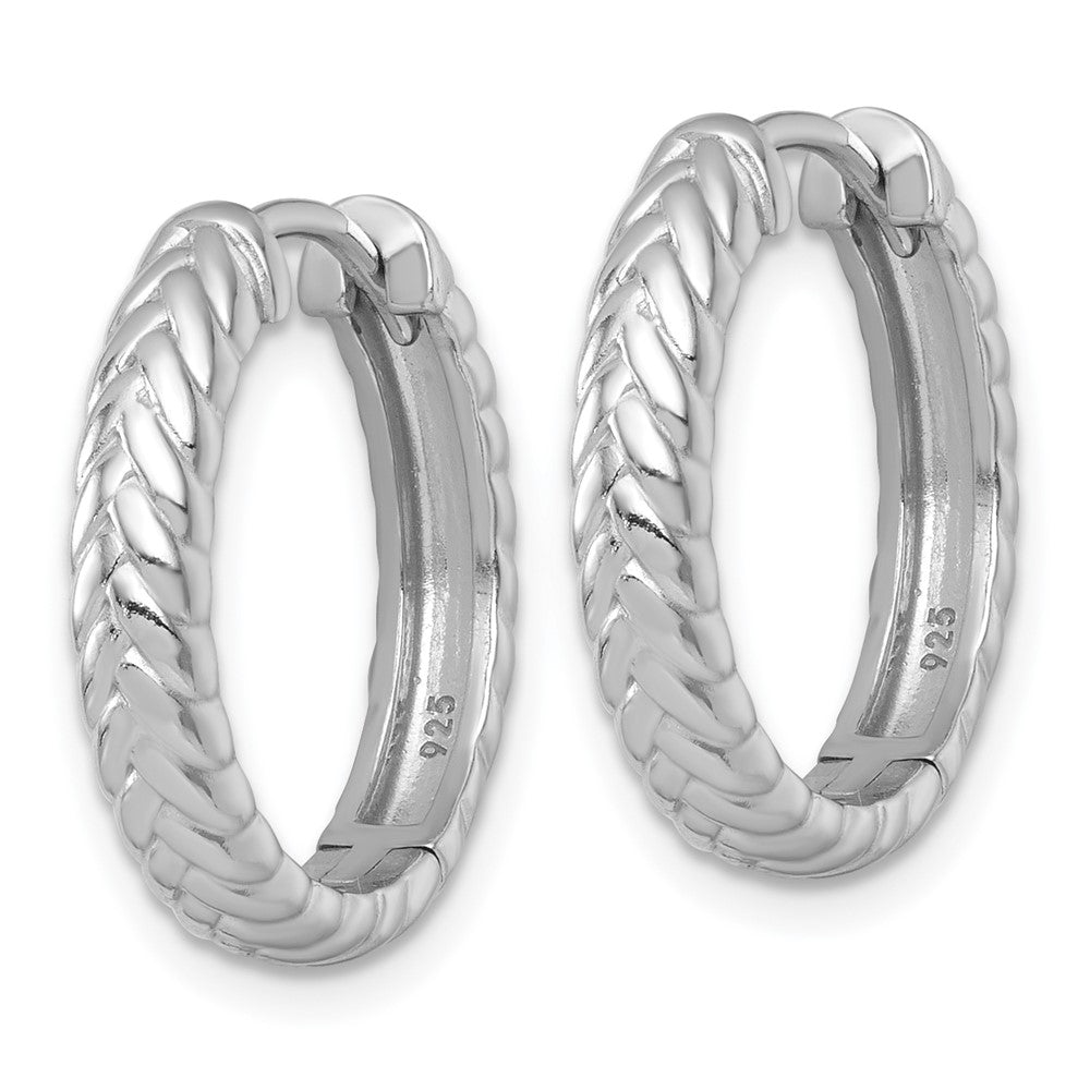 QE17871 Sterling Silver Rhodium-plated Polished 4.00 x 20mm Braided Round Hinged Hoop Earrings