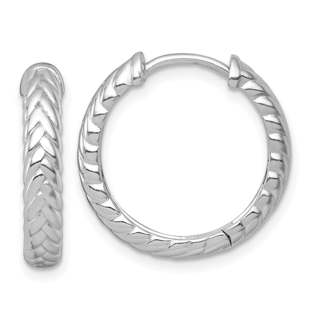 QE17871 Sterling Silver Rhodium-plated Polished 4.00 x 20mm Braided Round Hinged Hoop Earrings