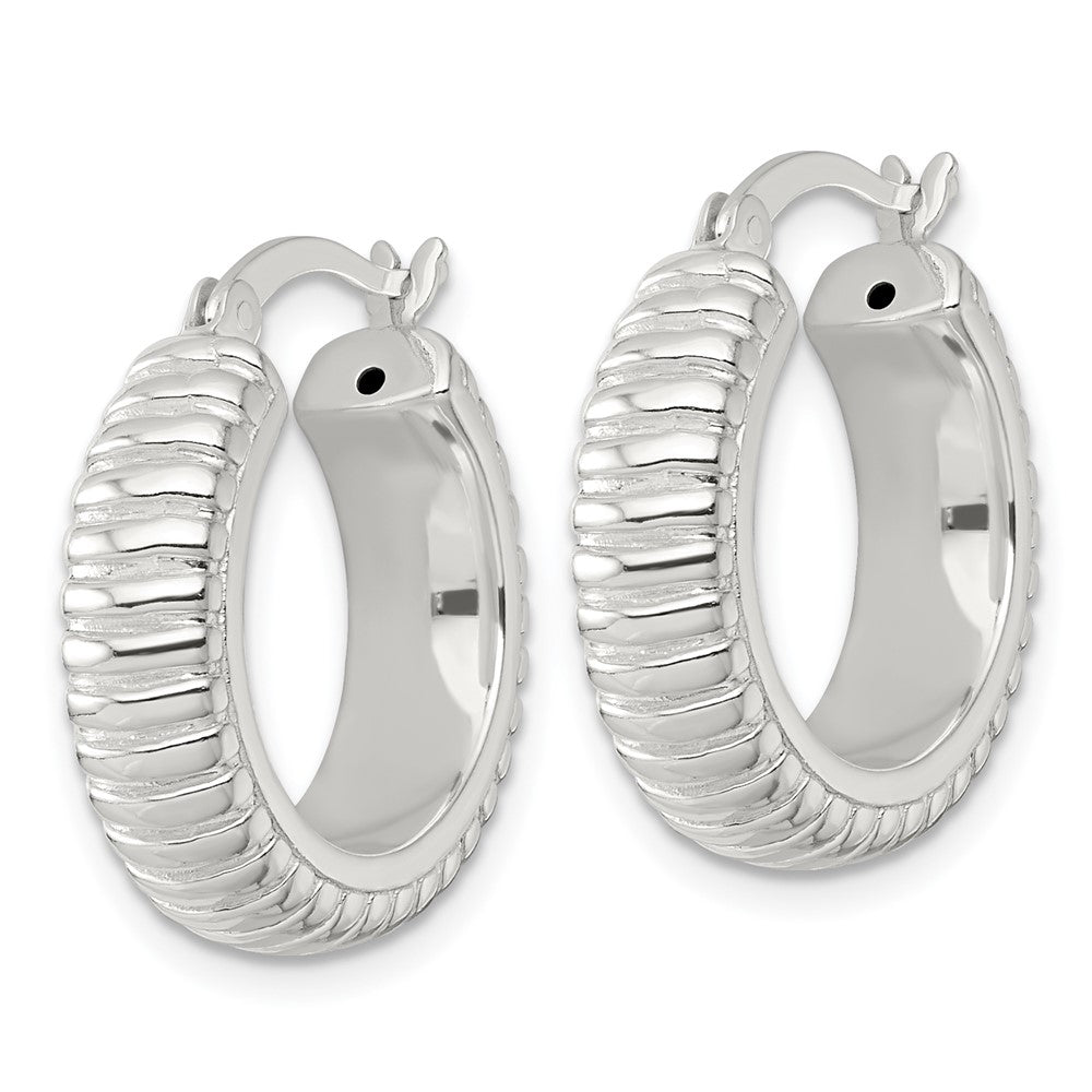 QE17874 Sterling Silver Polished and Grooved 21x6mm Round Hollow Hoop Earrings