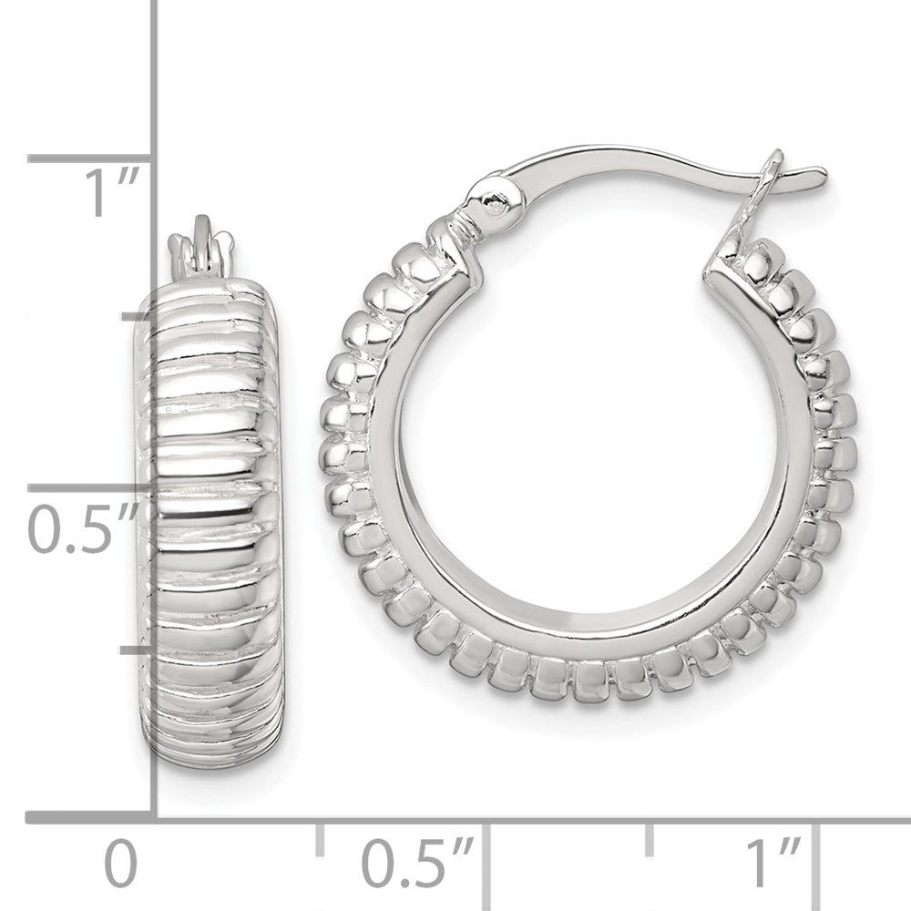 QE17874 Sterling Silver Polished and Grooved 21x6mm Round Hollow Hoop Earrings