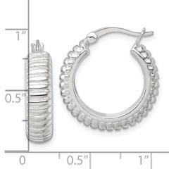 QE17874 Sterling Silver Polished and Grooved 21x6mm Round Hollow Hoop Earrings