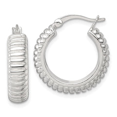 QE17874 Sterling Silver Polished and Grooved 21x6mm Round Hollow Hoop Earrings