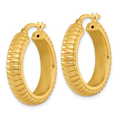 QE17875GP Sterling Silver Gold-tone Polished and Grooved 26x6mm Round Hollow Hoop Earrings