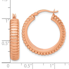QE17875RP Sterling Silver Rose-tone Polished and Grooved 26x6mm Round Hollow Hoop Earrings