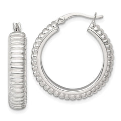 QE17875 Sterling Silver Polished and Grooved 26x6mm Round Hollow Hoop Earrings