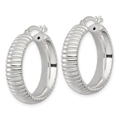 QE17878 Sterling Silver Polished and Grooved 26x7mm Round Hollow Hoop Earrings