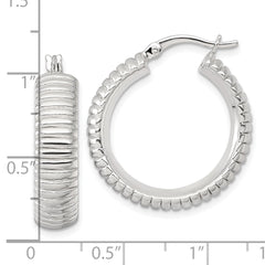 QE17878 Sterling Silver Polished and Grooved 26x7mm Round Hollow Hoop Earrings