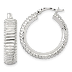 QE17878 Sterling Silver Polished and Grooved 26x7mm Round Hollow Hoop Earrings