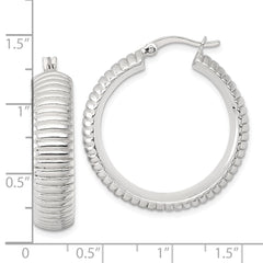QE17879 Sterling Silver Polished and Grooved 32x7.5mm Round Hollow Hoop Earrings