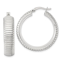 QE17879 Sterling Silver Polished and Grooved 32x7.5mm Round Hollow Hoop Earrings