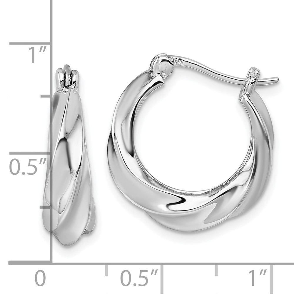 QE17880 Sterling Silver Rhodium-plated Polished 6mm x 19mm Graduated Twisted Hoop Earrings