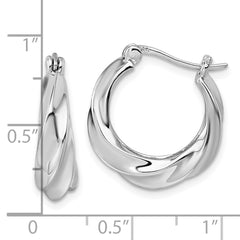 QE17880 Sterling Silver Rhodium-plated Polished 6mm x 19mm Graduated Twisted Hoop Earrings