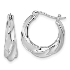 QE17880 Sterling Silver Rhodium-plated Polished 6mm x 19mm Graduated Twisted Hoop Earrings
