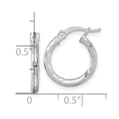 QE17881 Sterling Silver Polished Diamond-cut 15x2.0mm Round Hoop Earrings