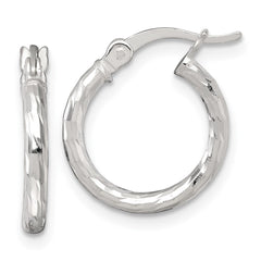 QE17881 Sterling Silver Polished Diamond-cut 15x2.0mm Round Hoop Earrings