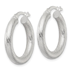 QE17883 Sterling Silver Polished and Textured 25x4.0mm Round Hoop Earrings