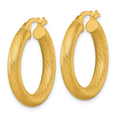 QE17883GP Sterling Silver Gold-tone Polished and Textured 25x4.0mm Round Hoop Earrings
