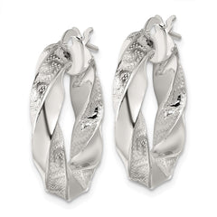 QE17887 Sterling Silver Polished Greek Key 5mm Twisted tube Hoop Earrings