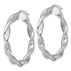 QE17890 Sterling Silver Rhodium-plated Polished Twisted 4.00 x 33mm Round Hoop Earrings
