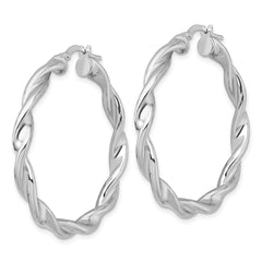QE17891 Sterling Silver Rhodium-plated Polished Twisted 4.00 x 39mm Round Hoop Earrings