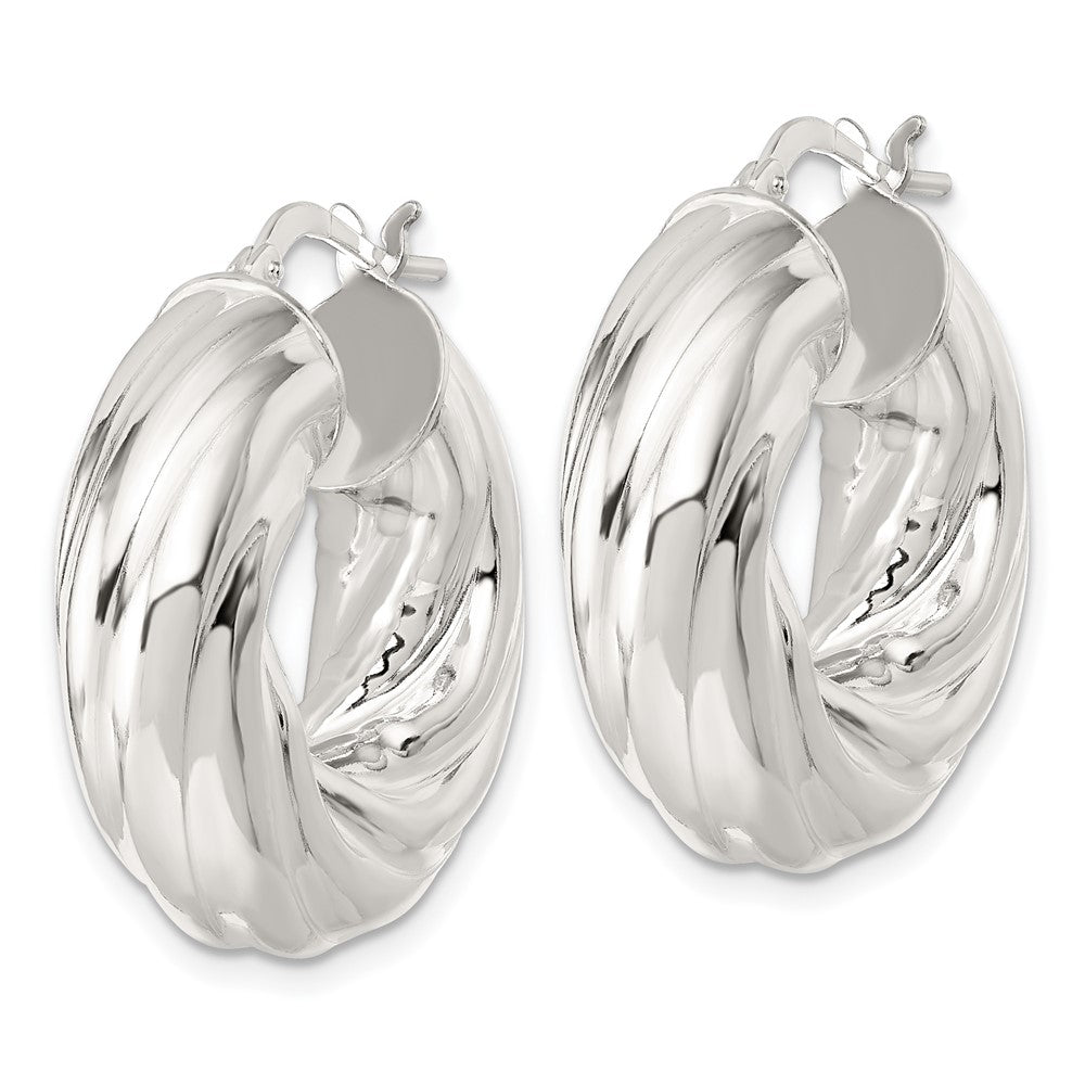 QE17892 Sterling Silver Polished 8mm Twisted Tube Hoop Earrings