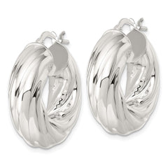 QE17892 Sterling Silver Polished 8mm Twisted Tube Hoop Earrings