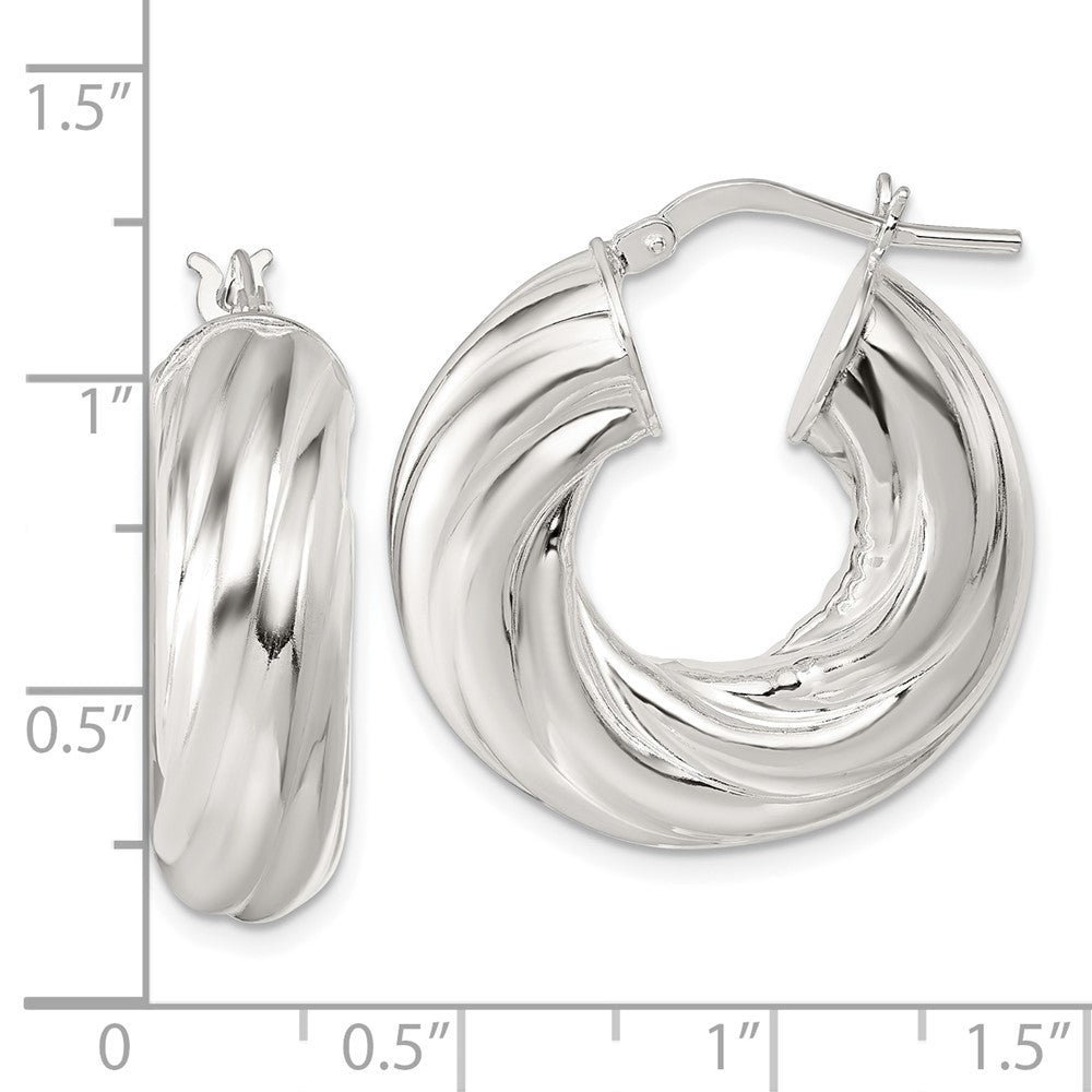 QE17892 Sterling Silver Polished 8mm Twisted Tube Hoop Earrings