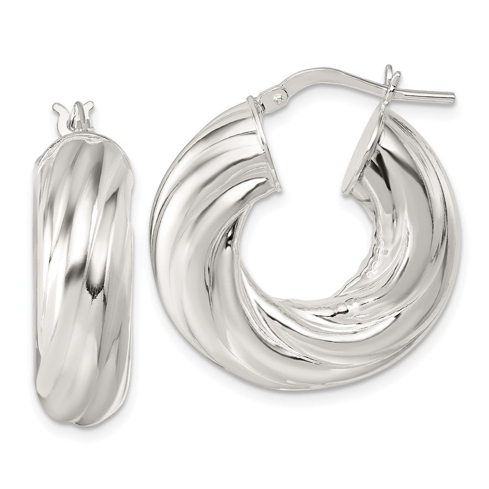 QE17892 Sterling Silver Polished 8mm Twisted Tube Hoop Earrings