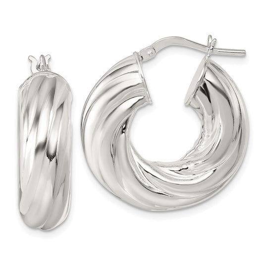 QE17892 Sterling Silver Polished 8mm Twisted Tube Hoop Earrings