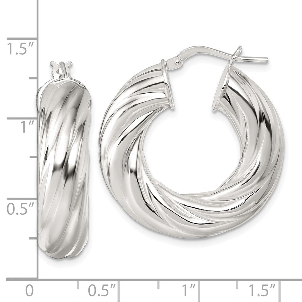 QE17893 Sterling Silver Polished 8mm Twisted Tube Hoop Earrings