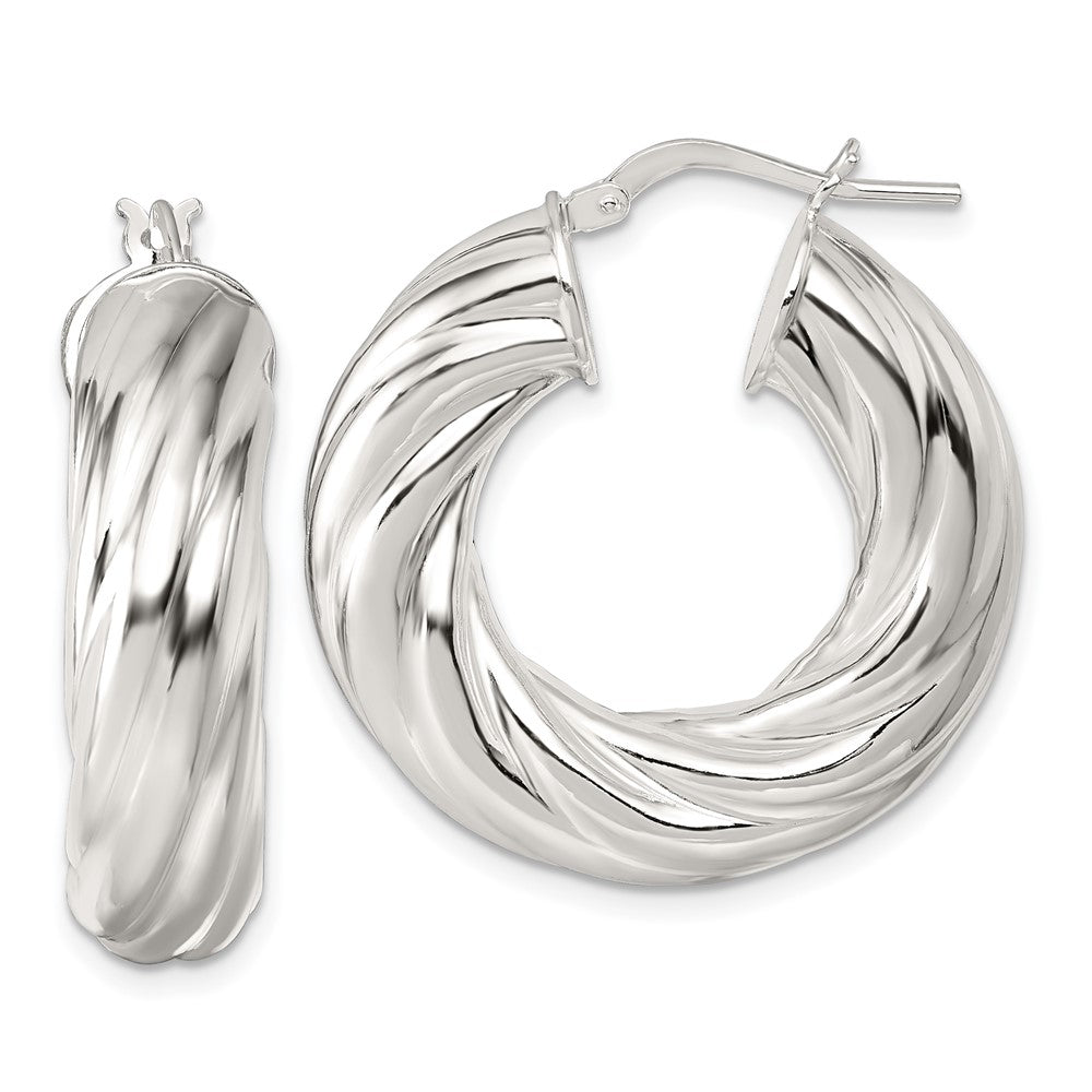 QE17893 Sterling Silver Polished 8mm Twisted Tube Hoop Earrings