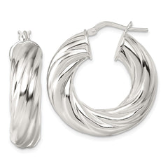 QE17893 Sterling Silver Polished 8mm Twisted Tube Hoop Earrings