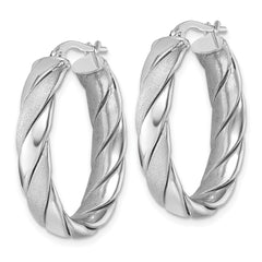 QE17896 Sterling Silver Rhodium-plated Polished and Scratch Finish 6.00mm Twisted Oval Tube Hoop Earrings
