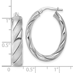 QE17896 Sterling Silver Rhodium-plated Polished and Scratch Finish 6.00mm Twisted Oval Tube Hoop Earrings