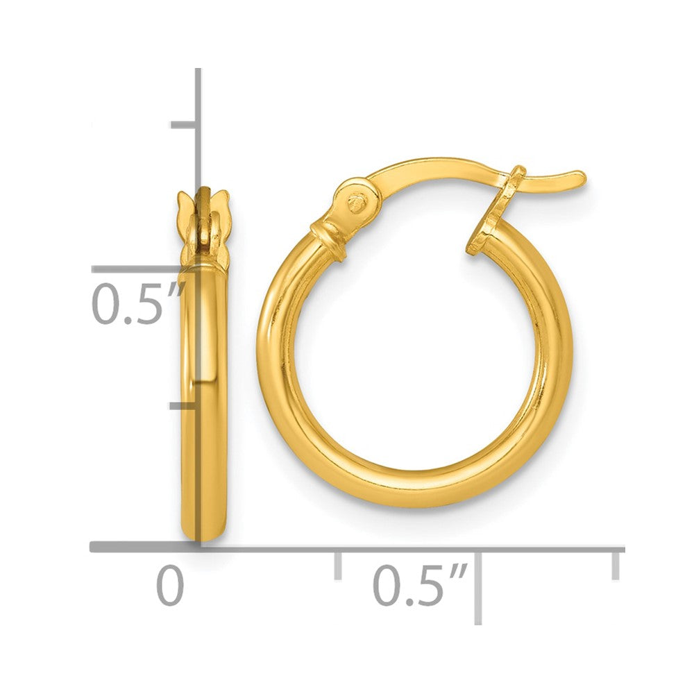 QE17902GP Sterling Silver Gold-tone Polished 2.00mm x 15mm Round Tube Hoop Earrings