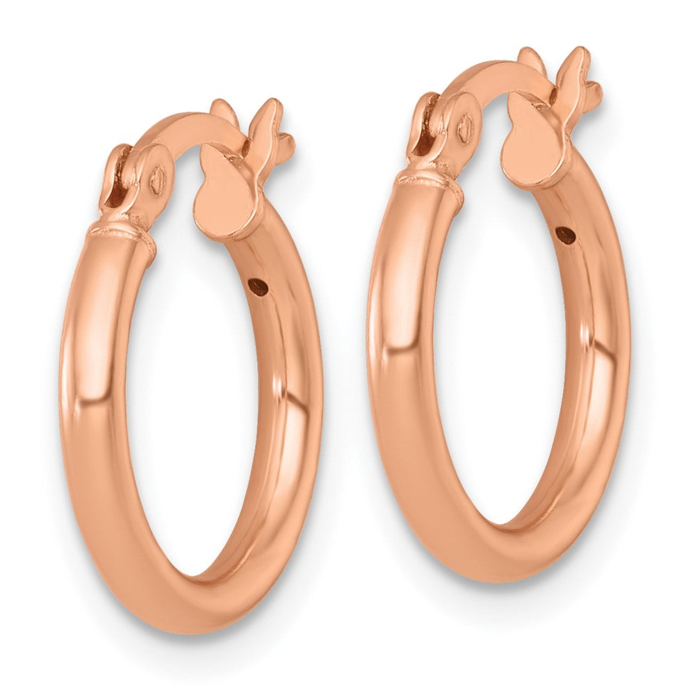 QE17902RP Sterling Silver Rose-tone Polished 2.00mm x 15mm Round Tube Hoop Earrings