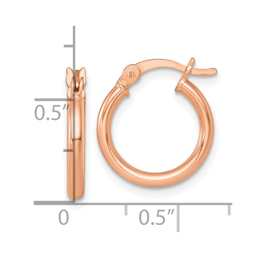 QE17902RP Sterling Silver Rose-tone Polished 2.00mm x 15mm Round Tube Hoop Earrings