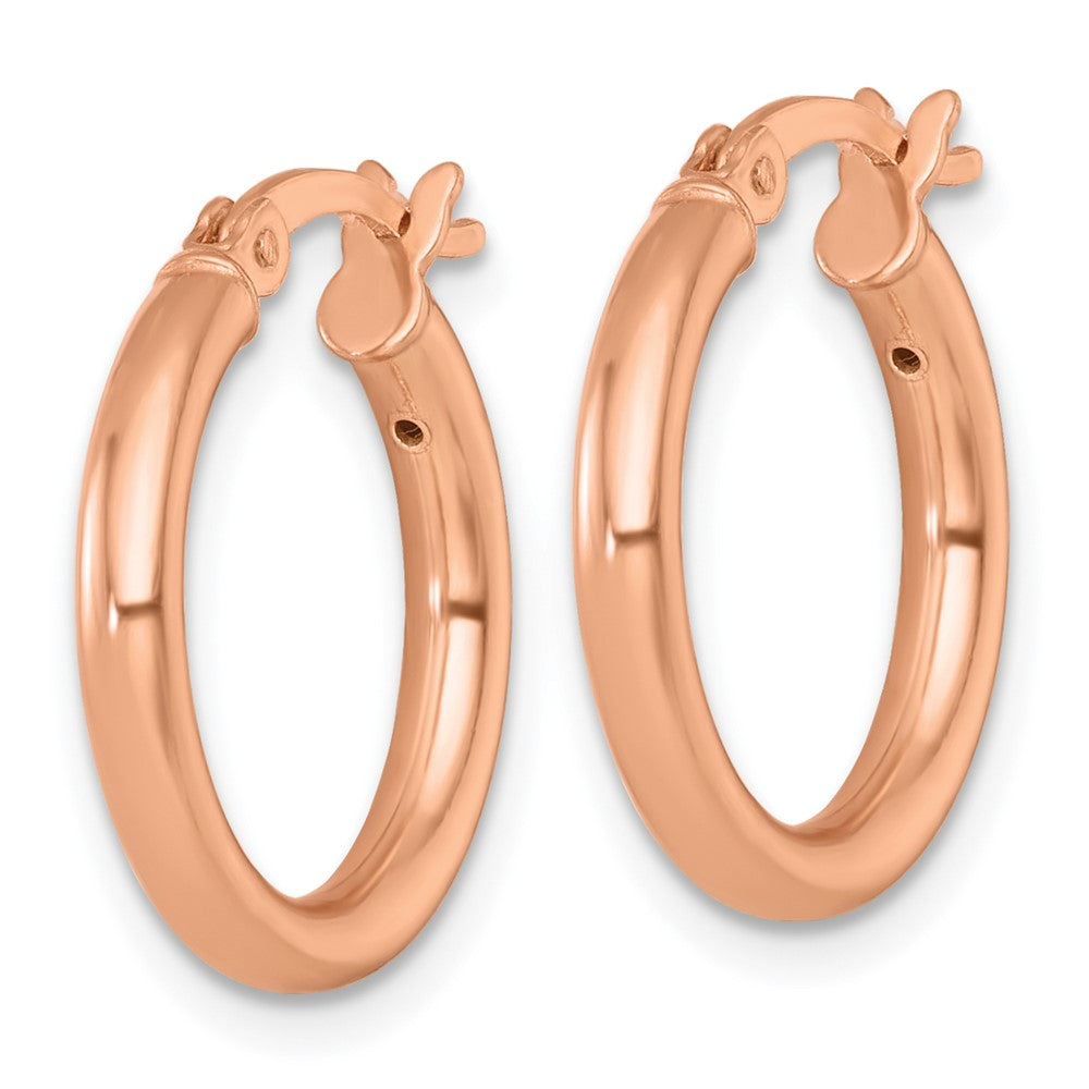 QE17904RP Sterling Silver Rose-tone Polished 2.5mm x 18mm Round Tube Hoop Earrings
