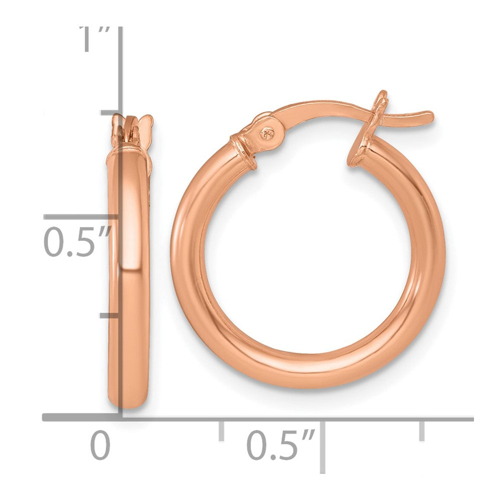 QE17904RP Sterling Silver Rose-tone Polished 2.5mm x 18mm Round Tube Hoop Earrings