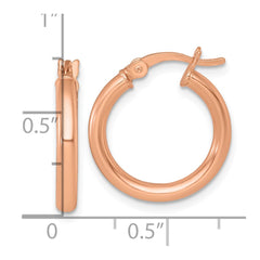 QE17904RP Sterling Silver Rose-tone Polished 2.5mm x 18mm Round Tube Hoop Earrings