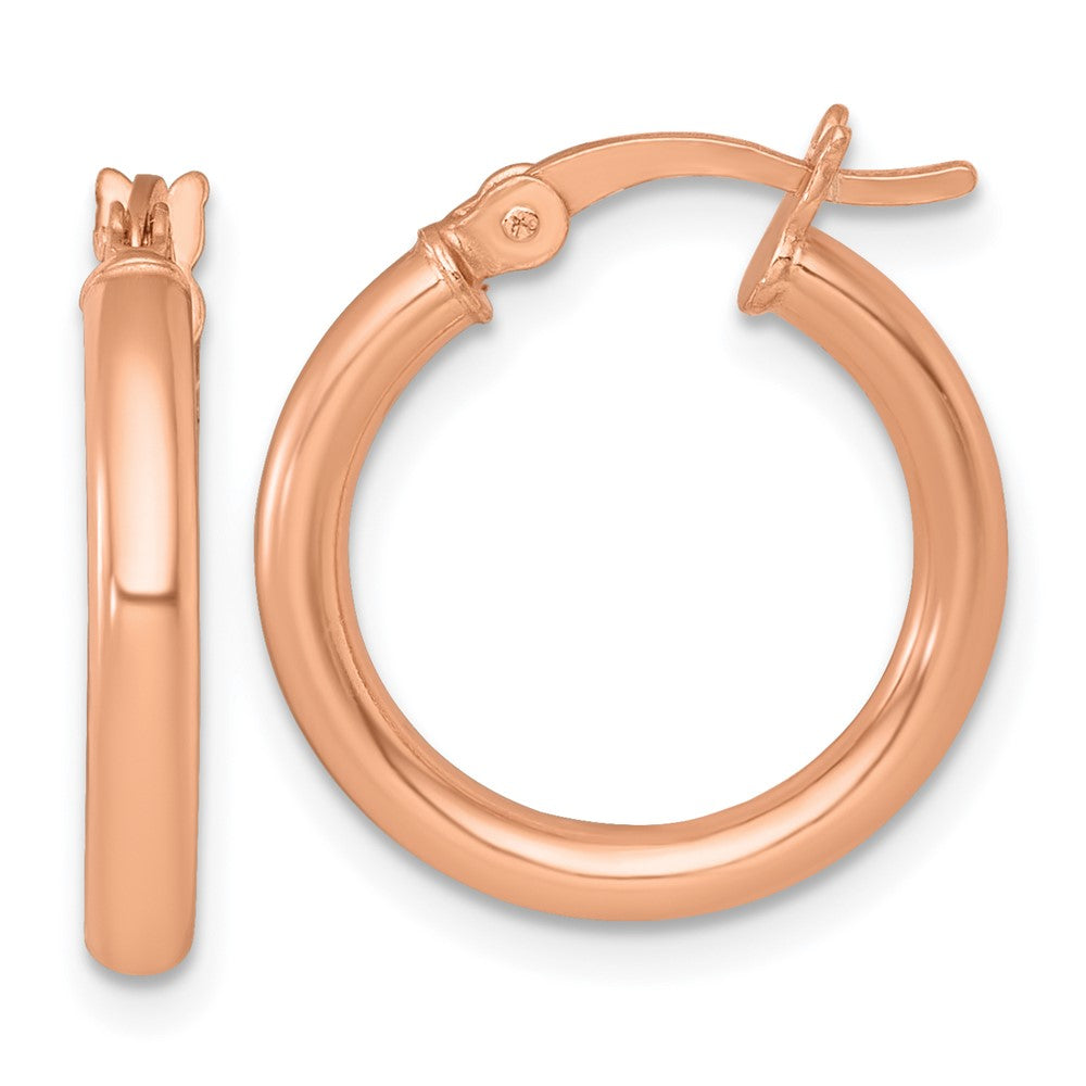QE17904RP Sterling Silver Rose-tone Polished 2.5mm x 18mm Round Tube Hoop Earrings