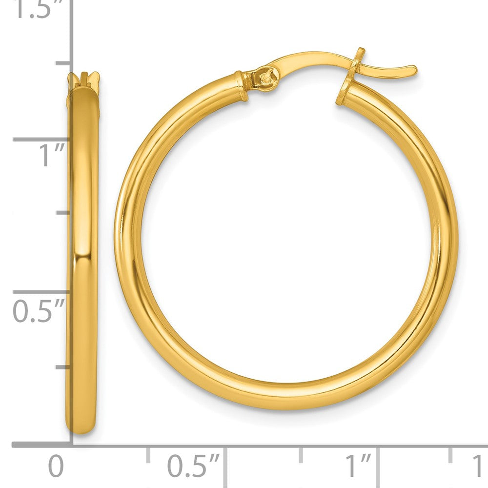 QE17905GP Sterling Silver Gold-tone Polished 2.5mm x 30mm Round Tube Hoop Earrings
